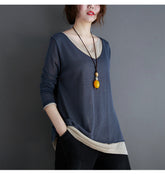 Women Color Matching Loose Long Sleeve Sweatshirt